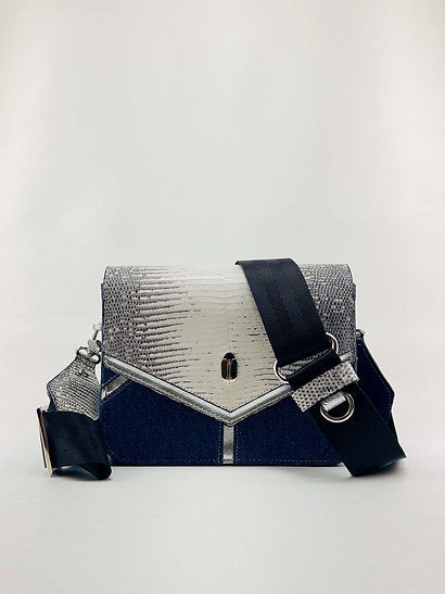 Lizard and Blue Jean Shoulder Bag