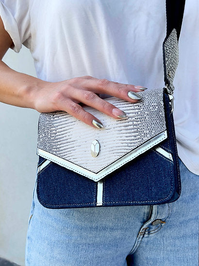 Lizard and Blue Jean Shoulder Bag
