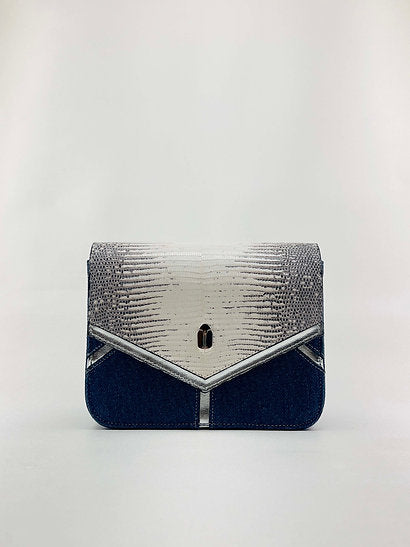 Lizard and Blue Jean Shoulder Bag