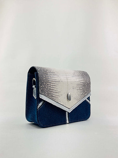 Lizard and Blue Jean Shoulder Bag