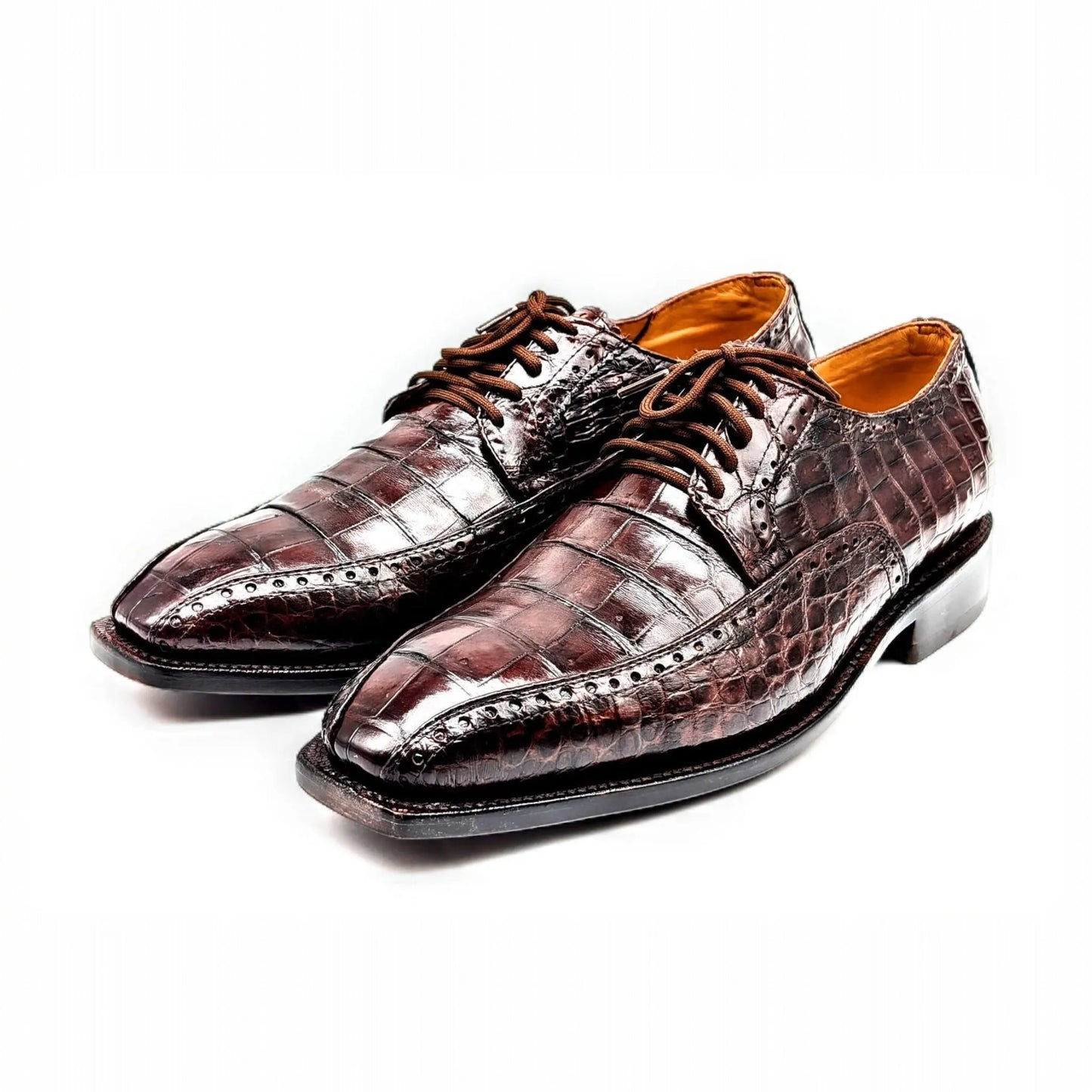 Handmade Alligator Belly Leather Oxford Shoes Size 12 in Mahogany Brown