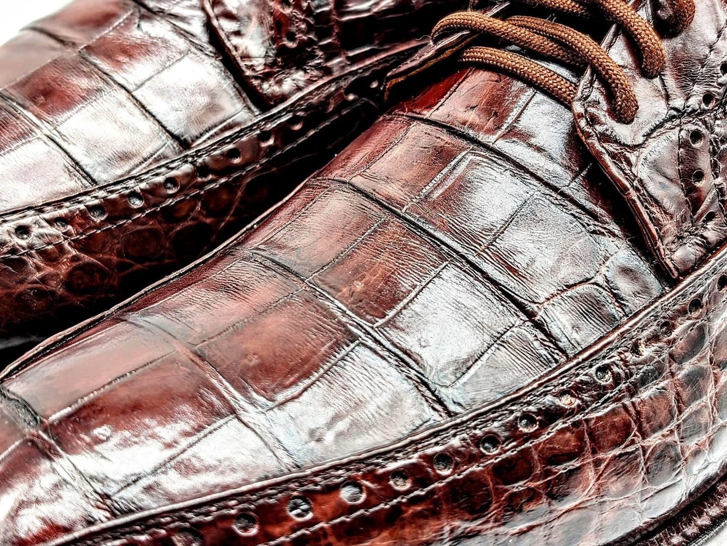 Handmade Alligator Belly Leather Oxford Shoes Size 12 in Mahogany Brown