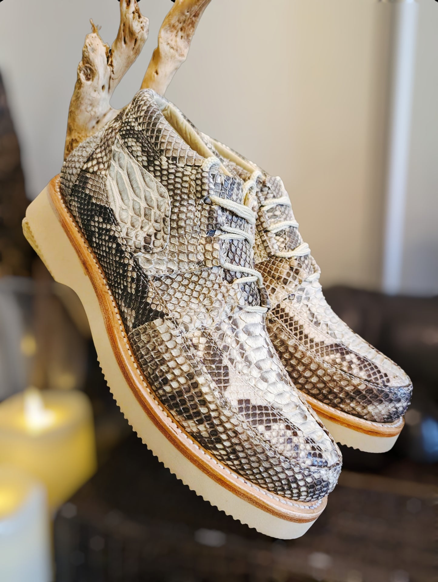 Men's Natural Snakeskin Sneaker Boots