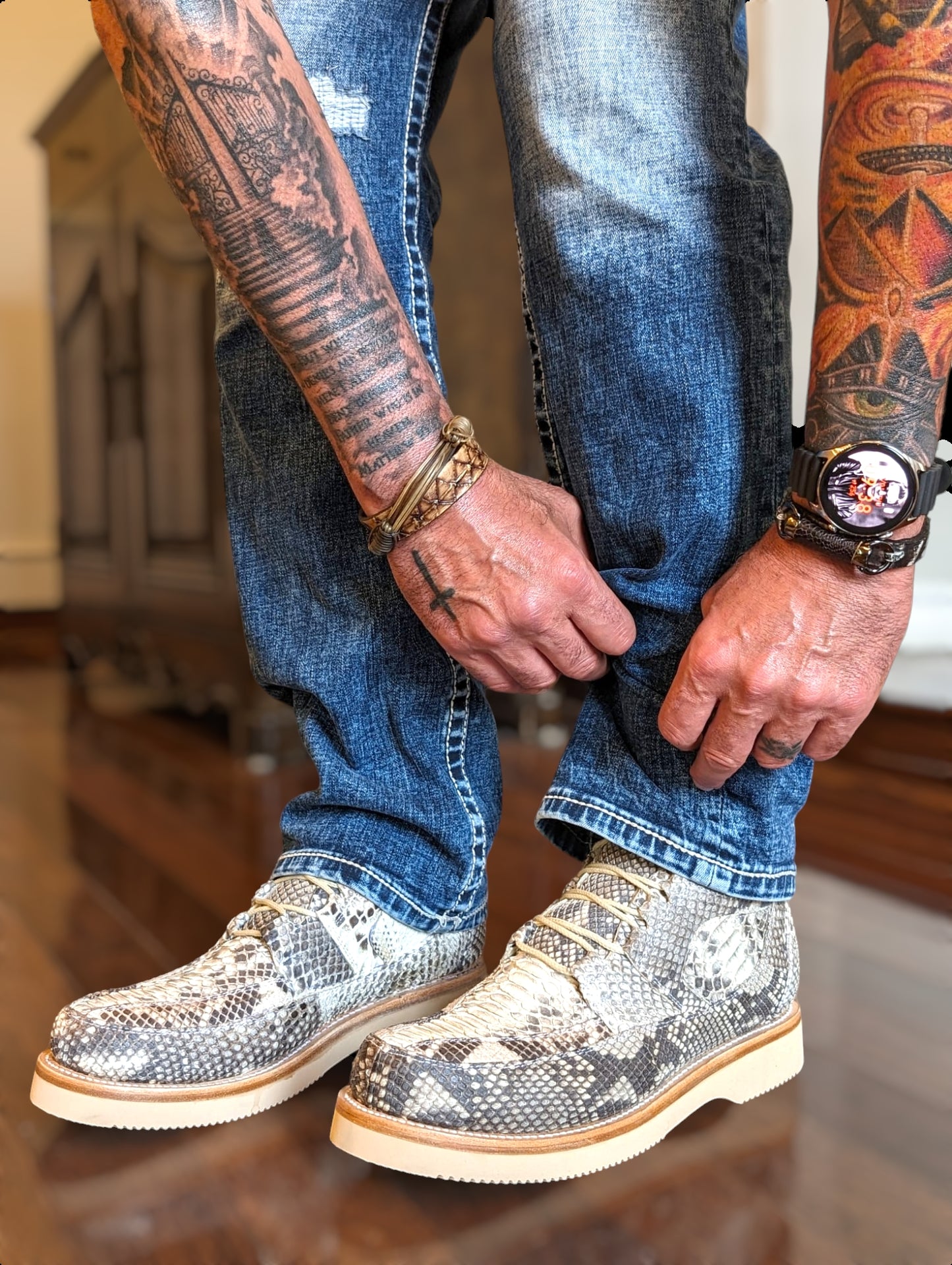 Men's Natural Snakeskin Sneaker Boots