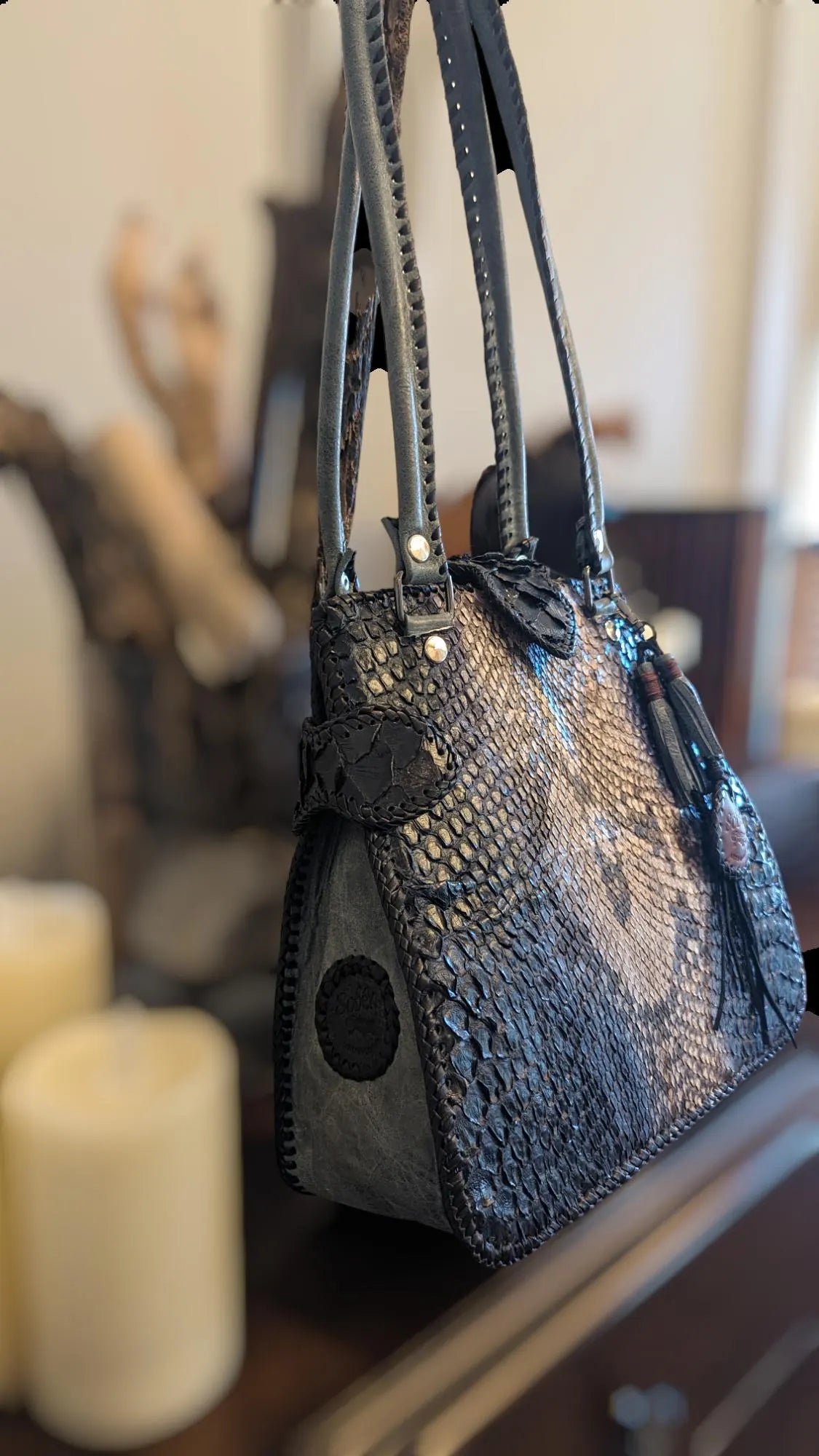 Ombre Snakeskin Leather Purse – Handmade Whipstitched Python Shoulder Bag