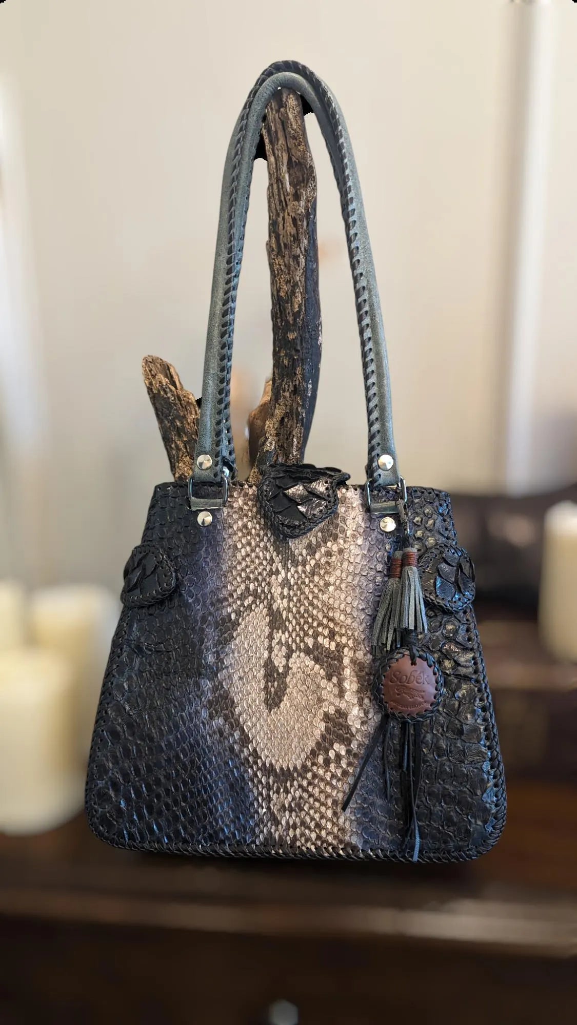 Ombre Snakeskin Leather Purse – Handmade Whipstitched Python Shoulder Bag