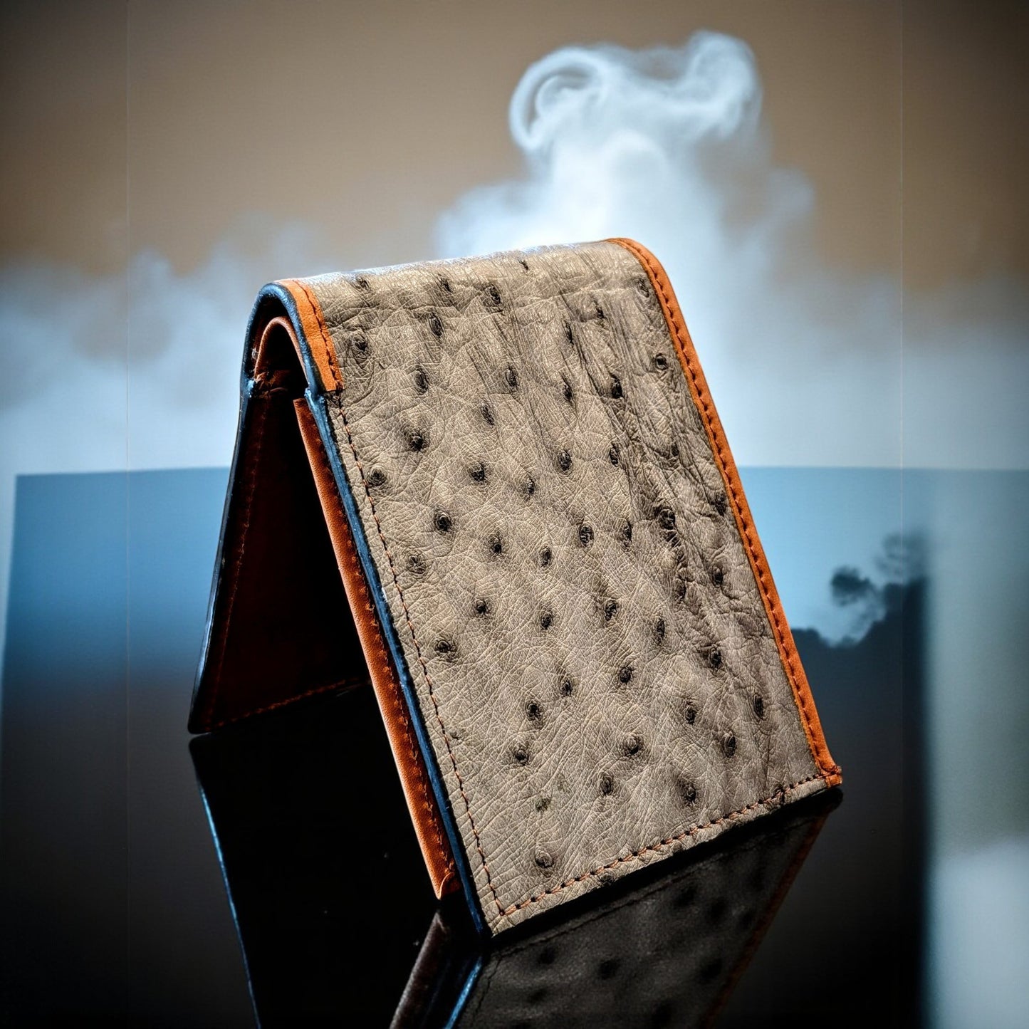Genuine Ostrich Leather Bifold Wallet – Handmade Exotic Leather with ID Window & 6 Card Slots
