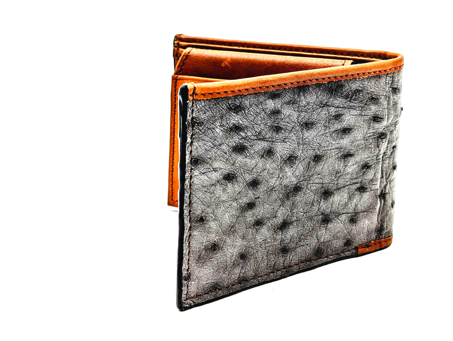 Genuine Ostrich Leather Bifold Wallet – Handmade Exotic Leather with ID Window & 6 Card Slots