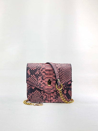 Pink Snakeskin Nano Crossbody Clutch Bag