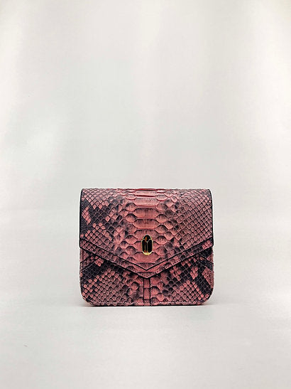 Pink Snakeskin Nano Crossbody Clutch Bag