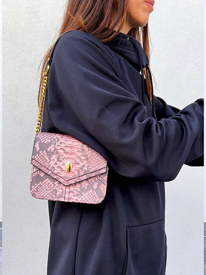 Pink Snakeskin Nano Crossbody Clutch Bag