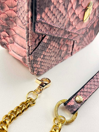 Pink Snakeskin Nano Crossbody Clutch Bag