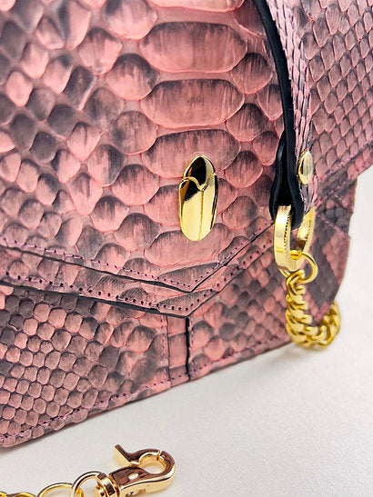 Pink Snakeskin Nano Crossbody Clutch Bag