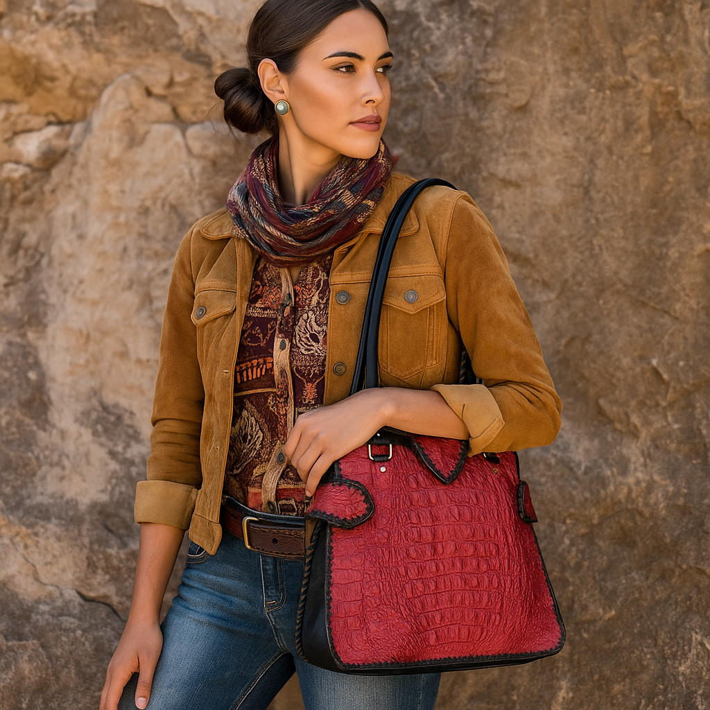 Trifecta Alligator Shoulder Bag in Carmine Red