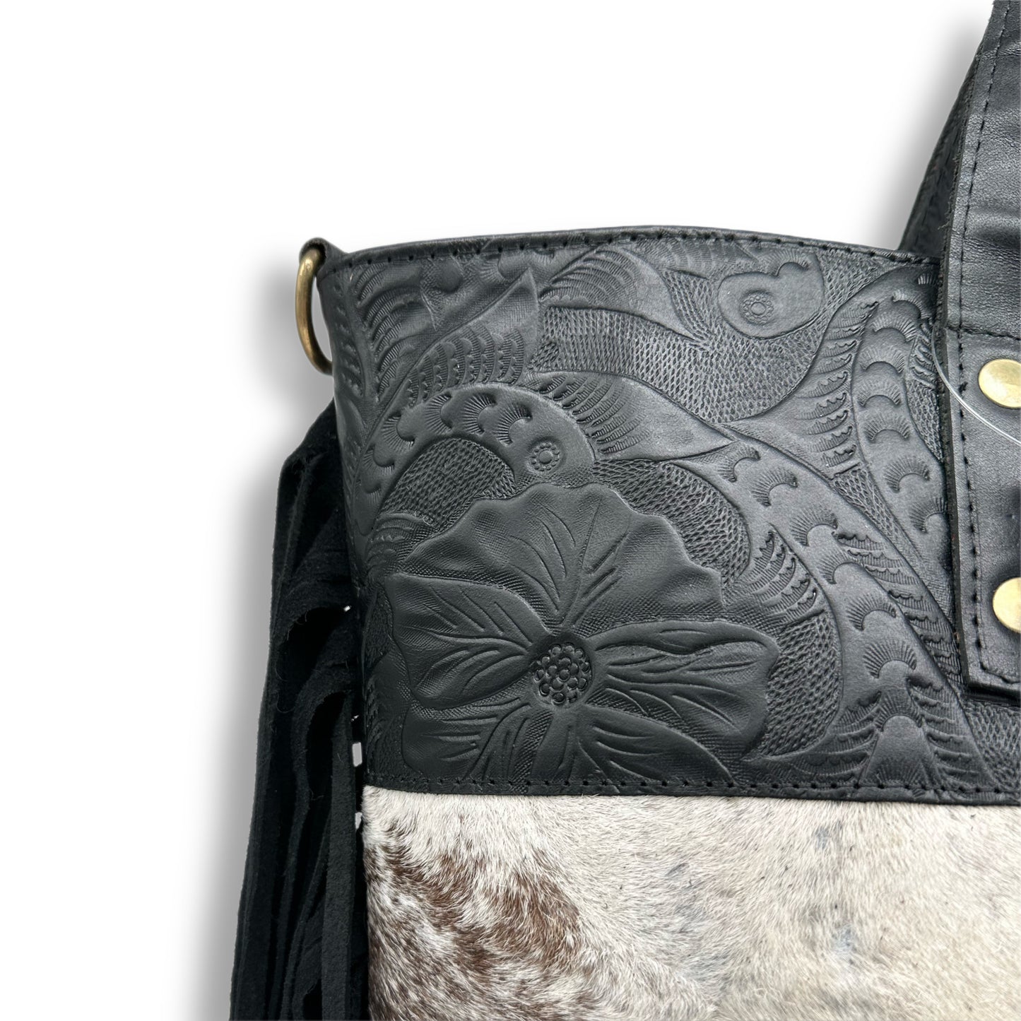tooled leather fringe tote