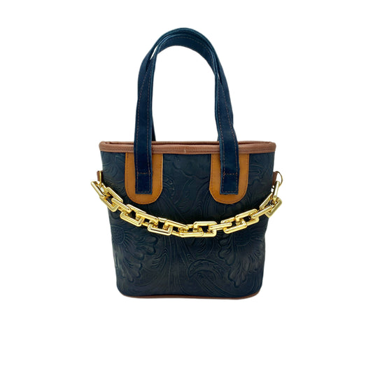 Denim Blue Chic Floral Tooled Leather Purse