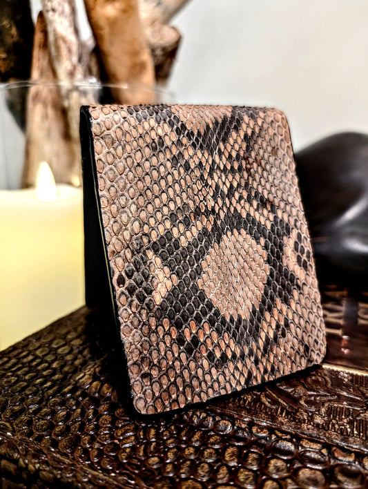 Caffe Mocha  Snakeskin Leather Western Wallet, Bifold Wallet, 6 card slot, Handmade Western Wallet, Cowboy Wallet