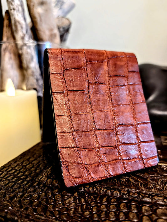 Copper Alligator Leather Western Wallet, Bifold Wallet, 6 card slot, Handmade Western Wallet, Cowboy Wallet