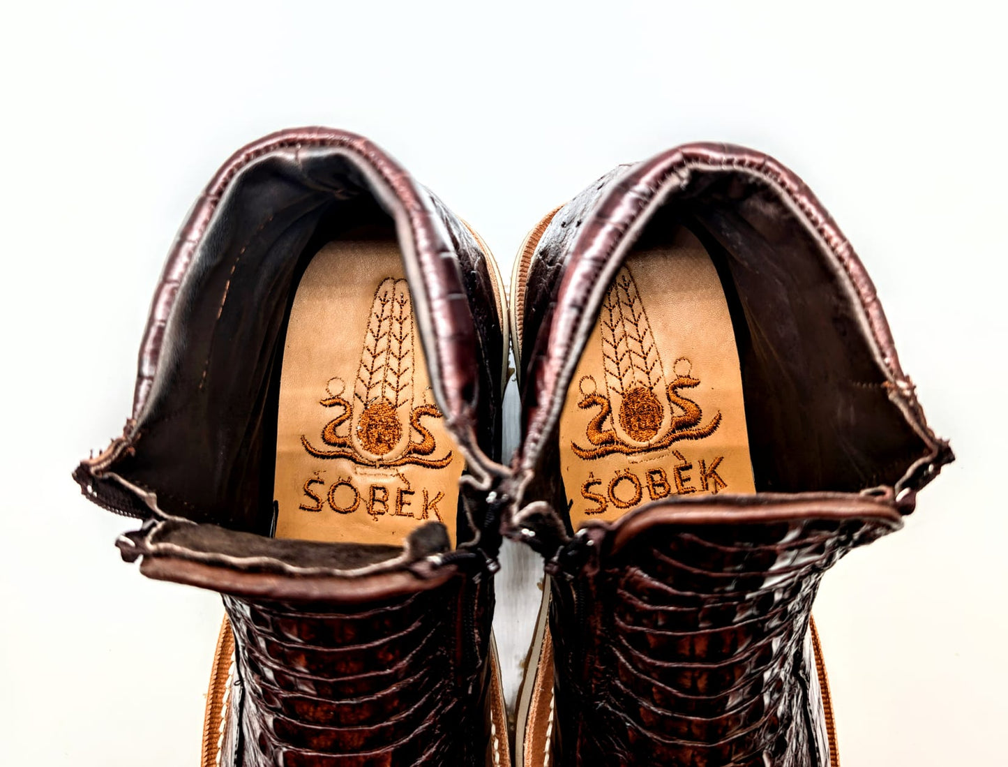 Men's Handmade Alligator Crown Hornback Skin and Ostrich Leather Goodyear Welt Ankle Boots by Sobek