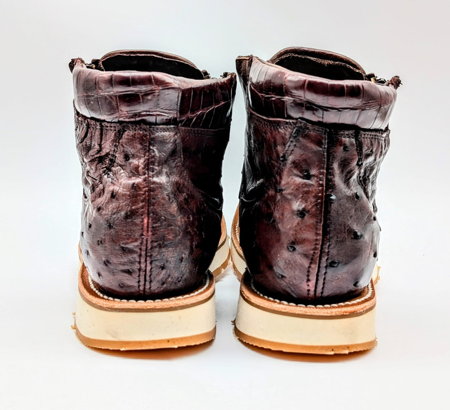 Men's Handmade Alligator Crown Hornback Skin and Ostrich Leather Goodyear Welt Ankle Boots by Sobek