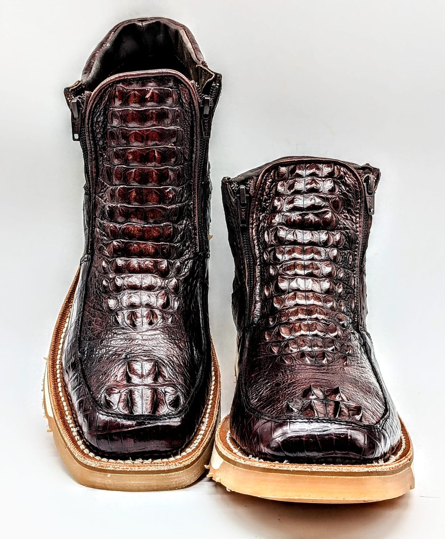 Men's Handmade Alligator Crown Hornback Skin and Ostrich Leather Goodyear Welt Ankle Boots by Sobek