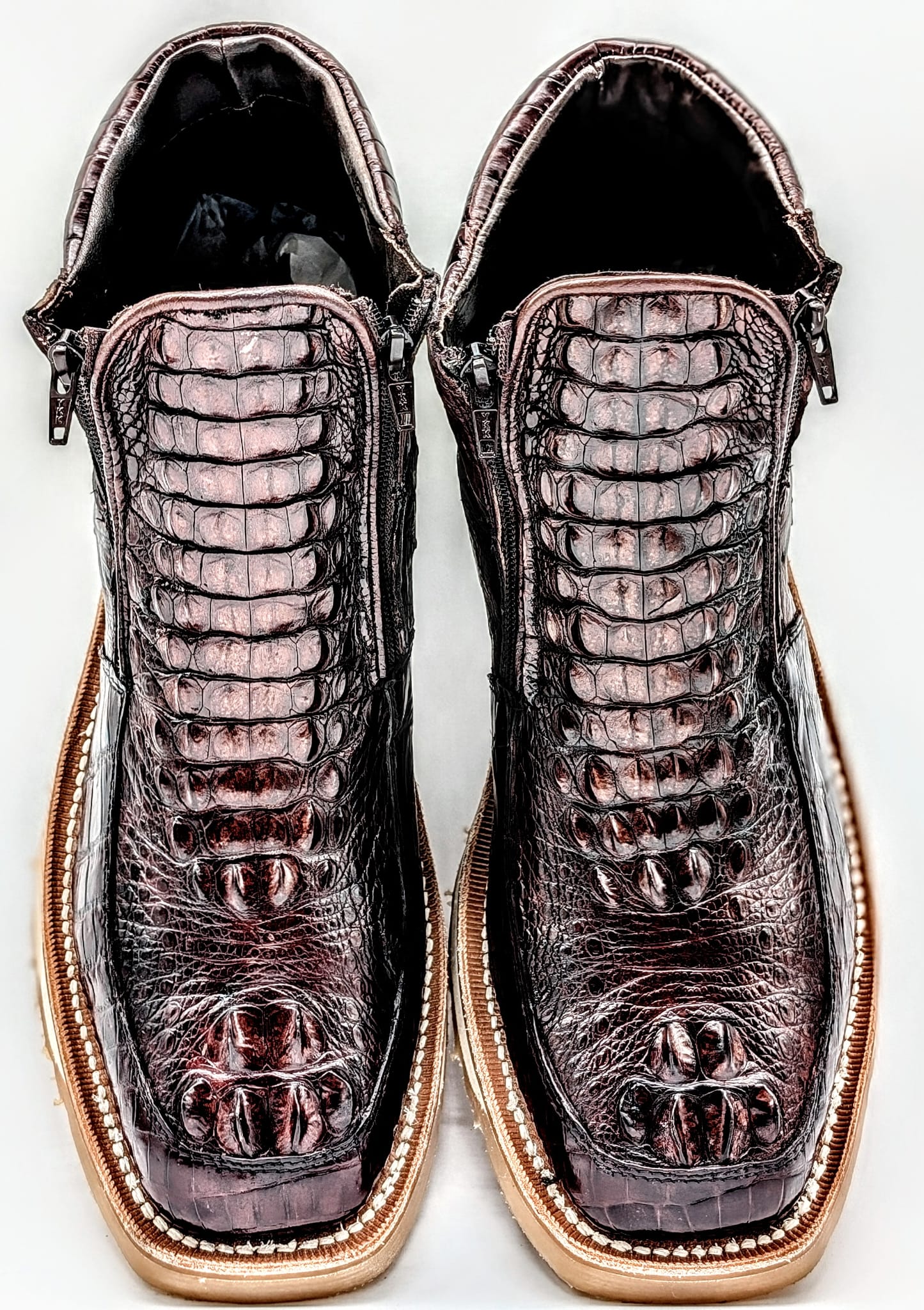 Men's Handmade Alligator Crown Hornback Skin and Ostrich Leather Goodyear Welt Ankle Boots by Sobek