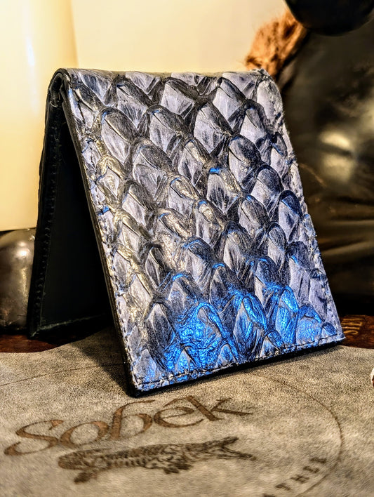 Genuine Pirarucu Leather Wallet – Blue Jean Finish | Handmade Exotic Bifold by Sobek