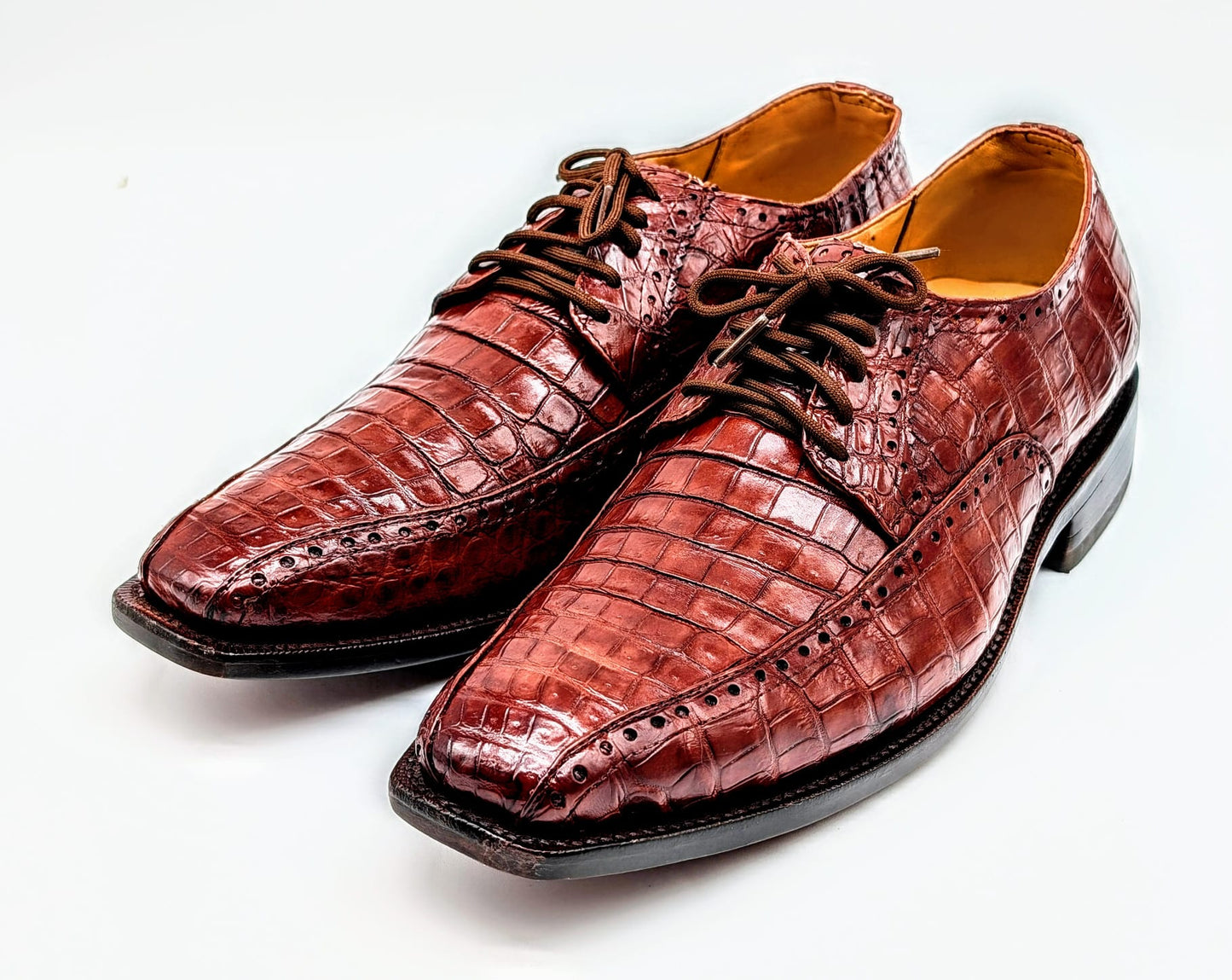 Men's Alligator Leather Oxford Cognac Brown Dress Shoes
