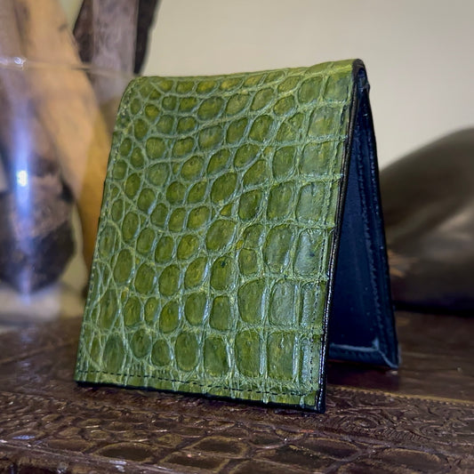 Green Alligator Leather Bifold Wallet