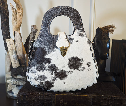 Blossom Tote in Speckled Cowhide and Woven Leather