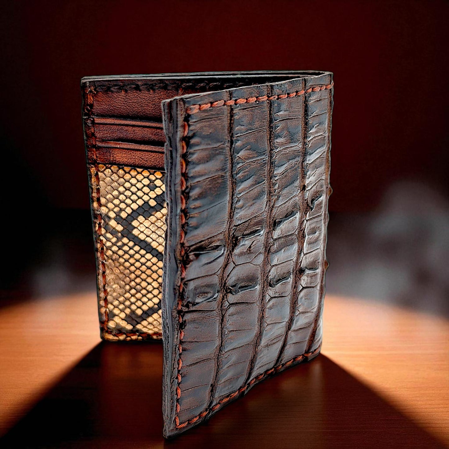 Genuine Alligator Tail & Snakeskin Wallet – Slim Exotic Bifold | Handmade by Sobek