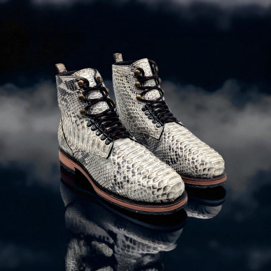Handmade Snakeskin Lace-Up Boots – Genuine Python Leather