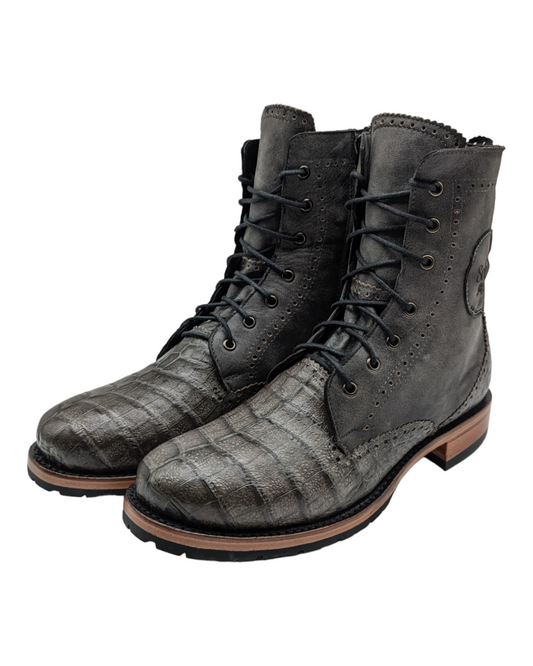 Sobèk's Gunmetal Grey Lace Up Goodyear Welt Alligator Boots