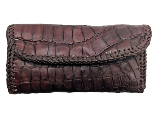 Coffee Brown Alligator Leather Clutch