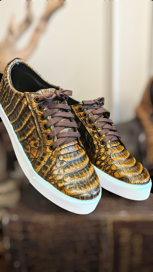 Men's Copper Alligator Croco Leather Sneakers