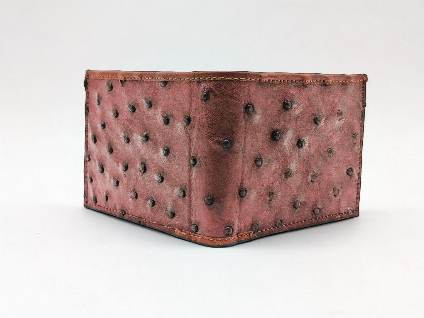 Genuine Ostrich Leather Bifold Wallet – Handmade Exotic Leather with ID Window & 6 Card Slots