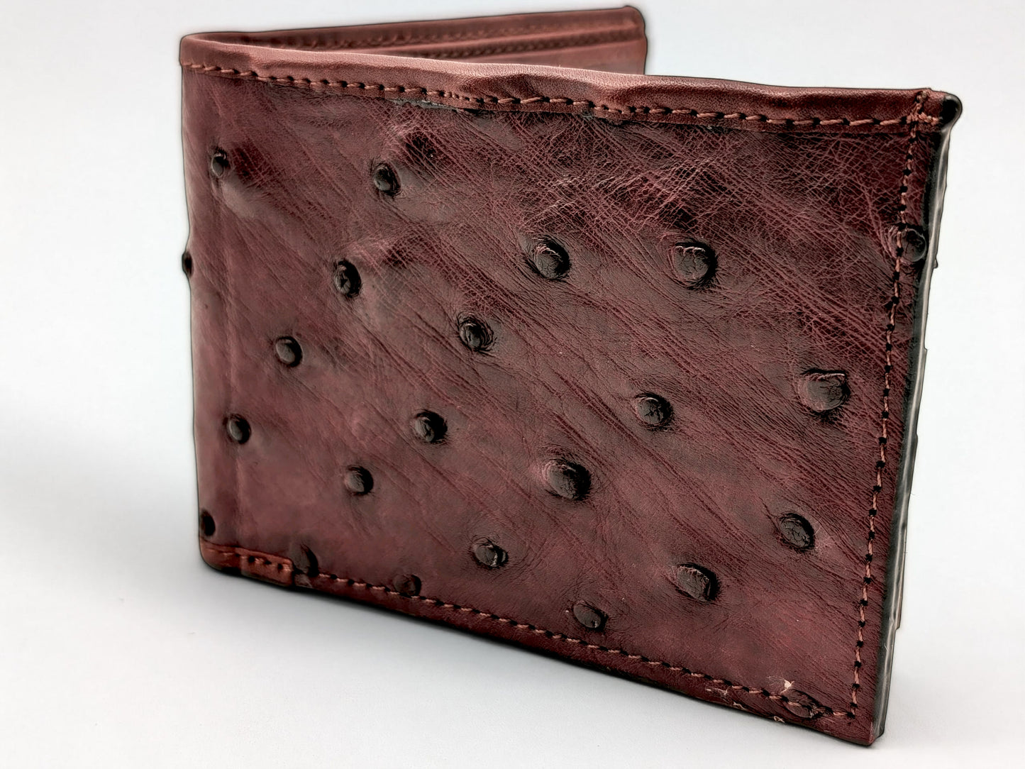 Genuine Ostrich Leather Bifold Wallet – Handmade Exotic Leather with ID Window & 6 Card Slots