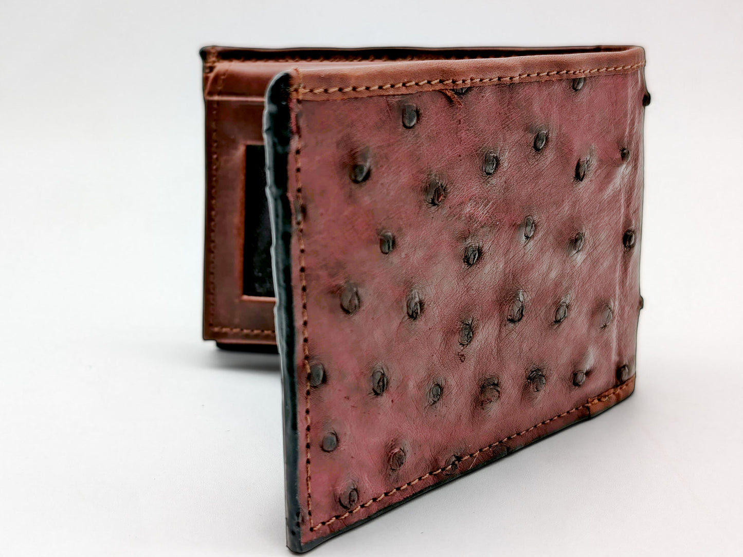 Genuine Ostrich Leather Bifold Wallet – Handmade Exotic Leather with ID Window & 6 Card Slots