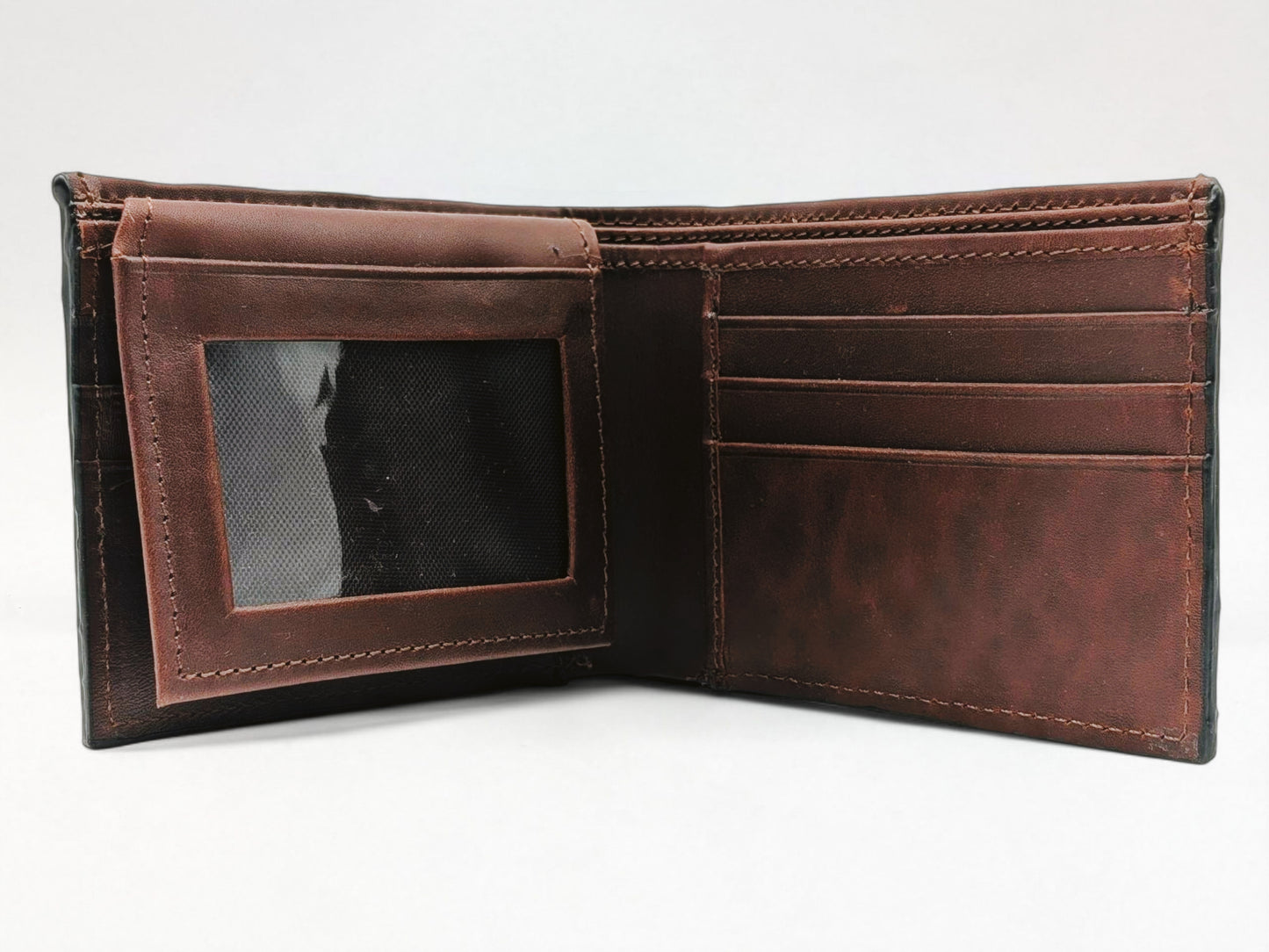 Genuine Ostrich Leather Bifold Wallet – Handmade Exotic Leather with ID Window & 6 Card Slots