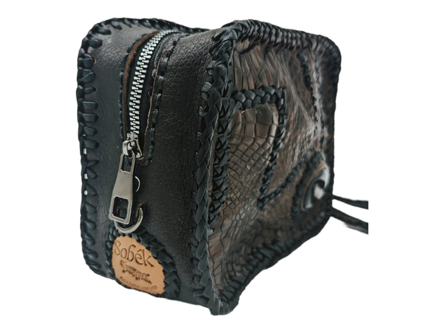 Alligator Patchwork Toiletry Bag with Obsidian Stone - Sobék