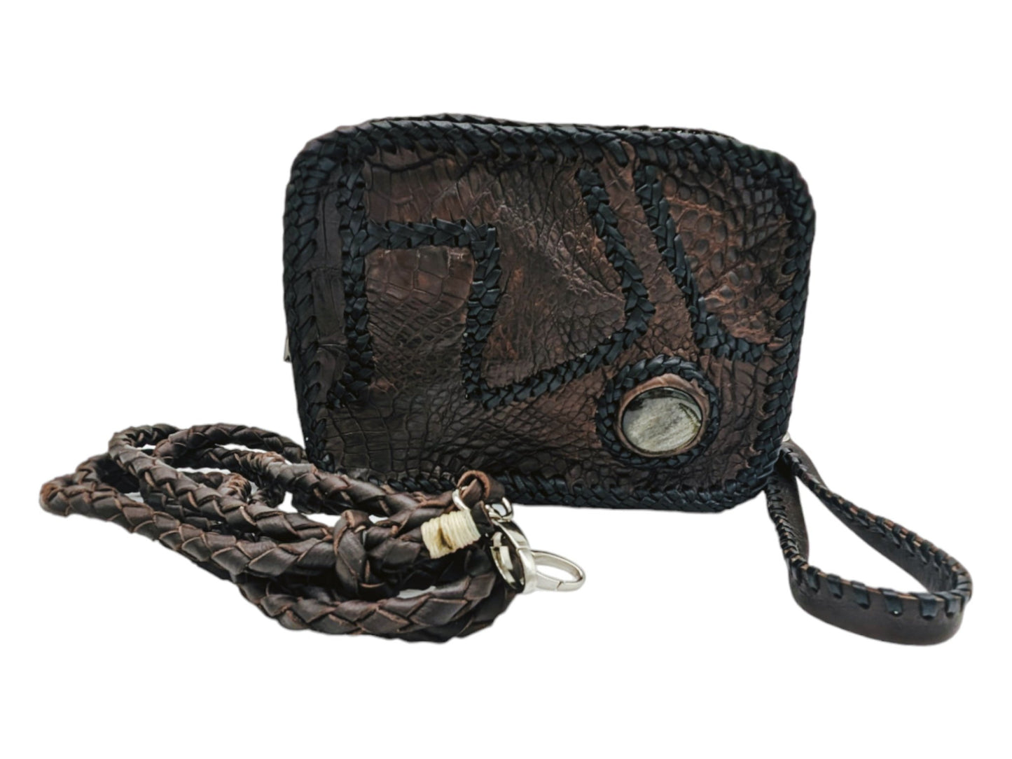 Alligator Patchwork Toiletry Bag with Obsidian Stone - Sobék