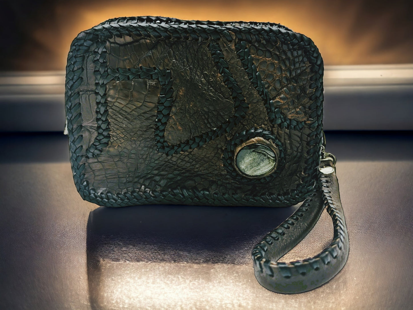 Alligator Patchwork Toiletry Bag with Obsidian Stone - Sobék