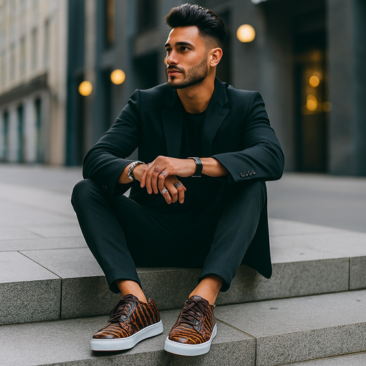 Men's Copper Alligator Luxury Leather Sneakers