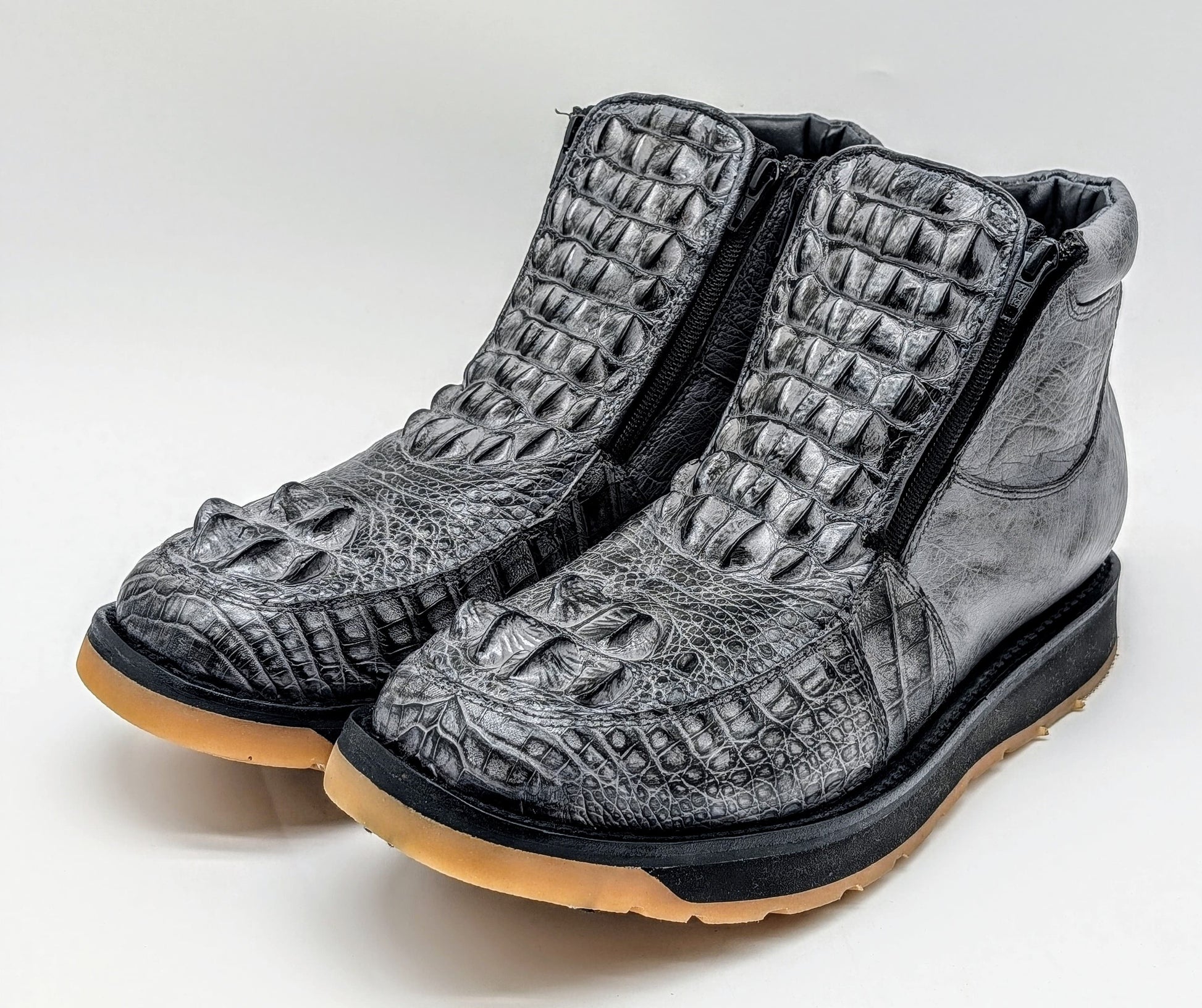 sobek chelsea boots ice gray alligator ostrich leather