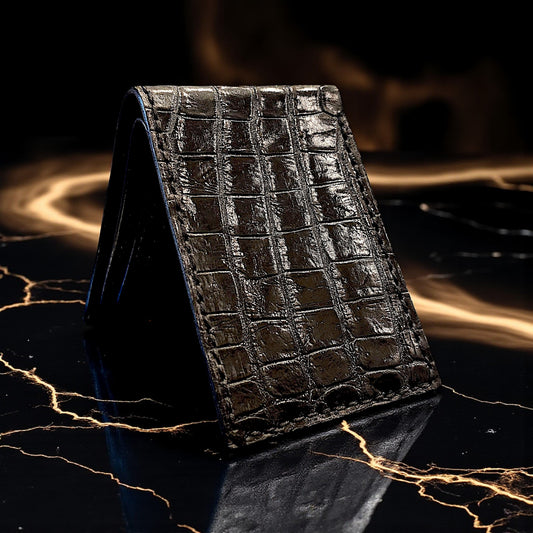 Black Alligator Leather Wallet – Slim Bifold with 6 Card Slots