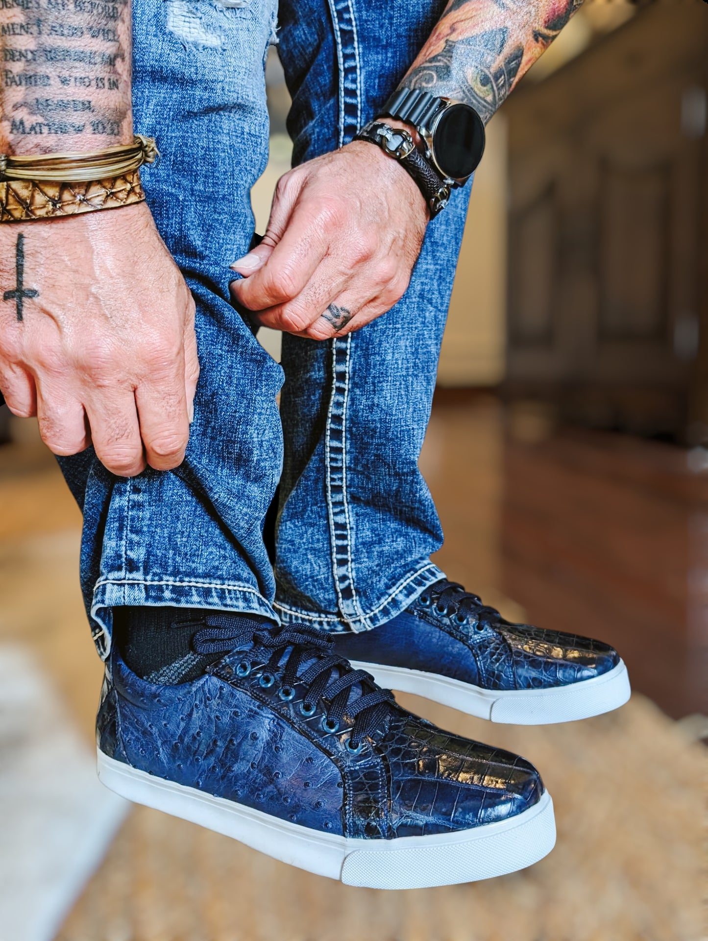 Midnight Fusion Alligator Ostrich Low Top Tennis Shoes