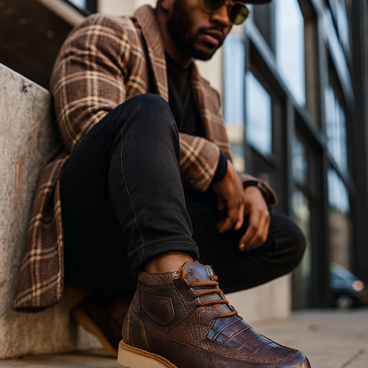Men’s Coffee Alligator and Ostrich Sneaker Shoes