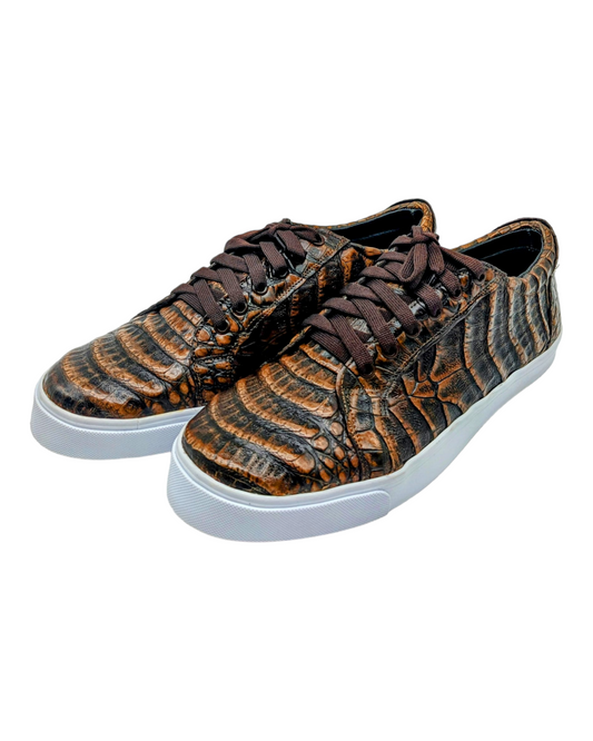 Men's Copper Alligator Croco Leather Sneakers