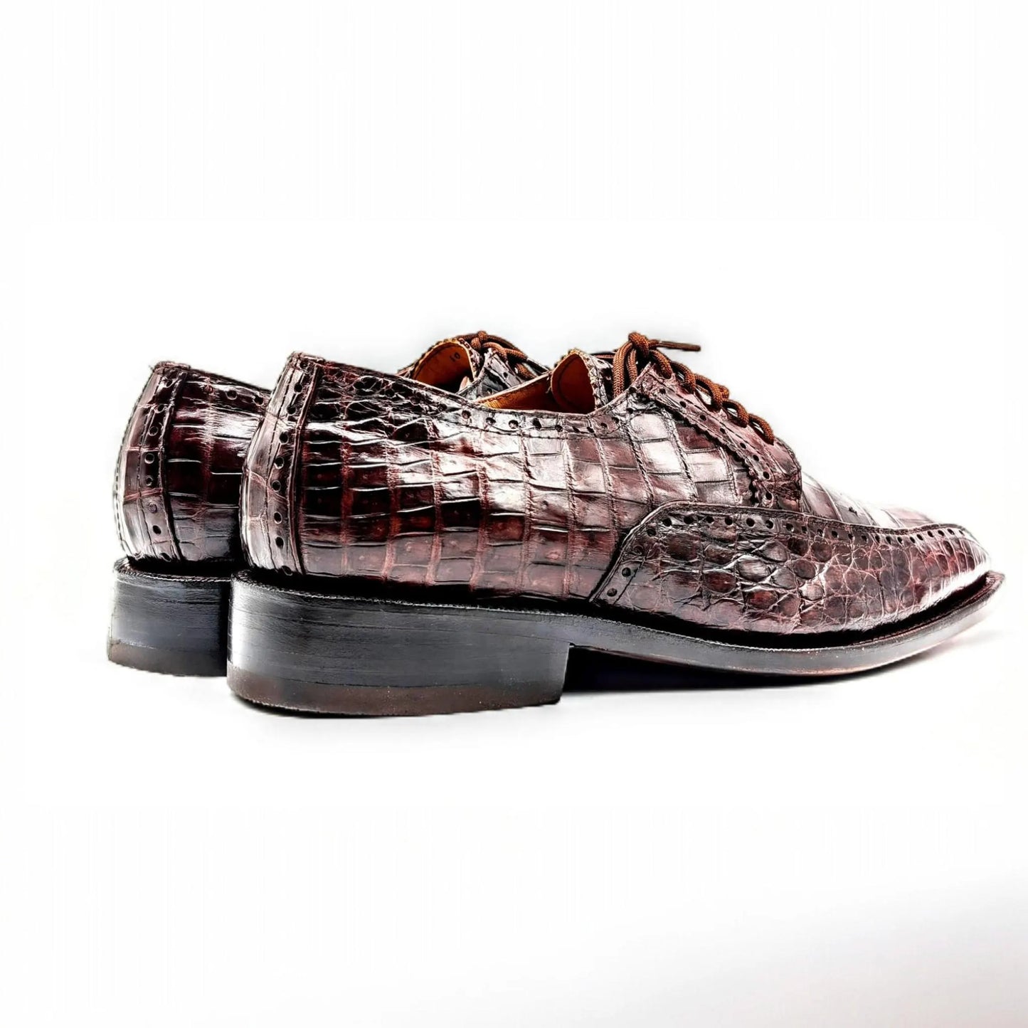 Handmade Alligator Belly Leather Oxford Shoes Size 12 in Mahogany Brown