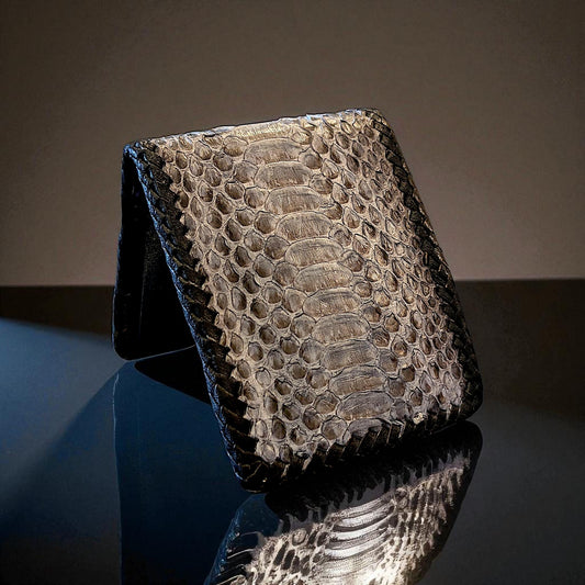 Handmade Snakeskin Billfold Wallet, Whipstitch Edge, Dual Compartments, Gift for him